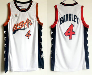 1996 Olympics Team USA Men's #4 Charles Barkley White Retro Stitched Basketball Swingman Jersey