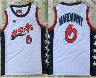 1996 Olympics Team USA Men's #6 Penny Hardaway White Retro Stitched Basketball Swingman Jersey
