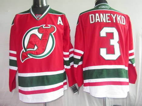 New Jersey Devils 3 Ken Daneykd Red With Green Jersey