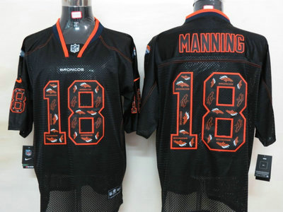 Nike Denver Broncos 18 Peyton Manning Lights Out Black 2012 Nike NFL Elite Jersey