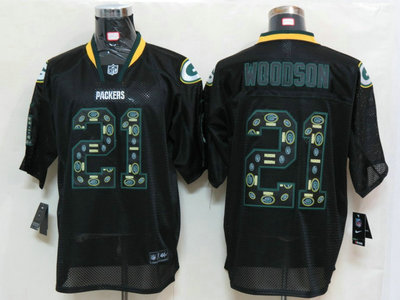 Nike Green Bay Packers 21 Charles Woodson Lights Out Black Elite Jerseys