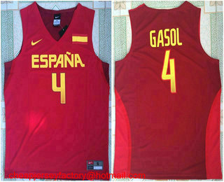 2016 Olympics Team Spain #4 Pau Gasol Revolution 30 Swingman Red Jersey