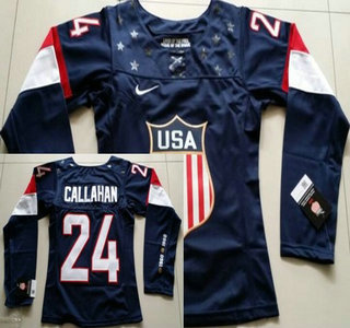 2014 Olympics USA #24 Ryan Callahan Navy Blue Womens Jersey