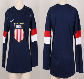 2014 Olympics USA Blank Navy Blue Womens Jersey