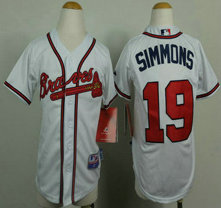 Atlanta Braves #19 Andrelton Simmons White Kids Jersey