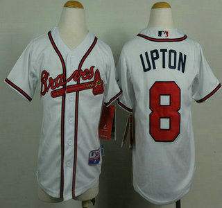 Atlanta Braves #8 Justin Upton White Kids Jersey