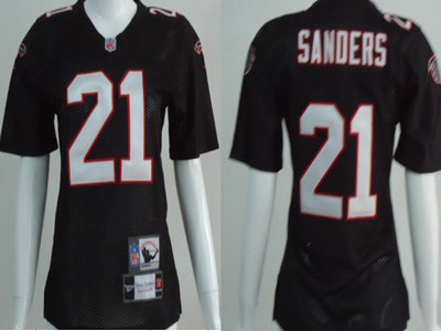 Atlanta Falcons 21 Deion Sanders Black Throwback Womens Team Jersey