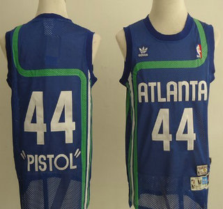 Atlanta Hawks #44 Pistol Pete Maravich Blue Hardwood Classics Soul Swingman Throwback Jersey