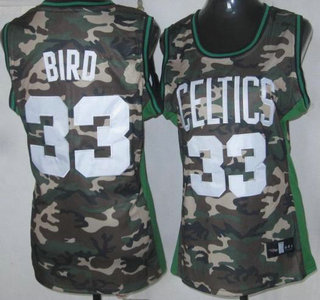 Boston Celtics #33 Larry Bird Camo Revolution 30 Swingman Womens Jersey