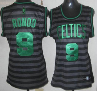 Boston Celtics #9 Rajon Rondo Grey With Black Strip Revolution 30 Swingman Womens Jersey