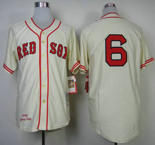 Men's Boston Red Sox #6 Johnny Pesky 1946 Cream Mitchell & Ness Throwback Jersey