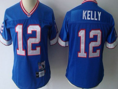 Buffalo Bills 12 Jim Kelly Blue Throwback Womens Team Jersey