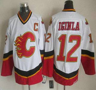 Calgary Flames #12 Jarome Iginla 2003 White Throwback CCM Jersey