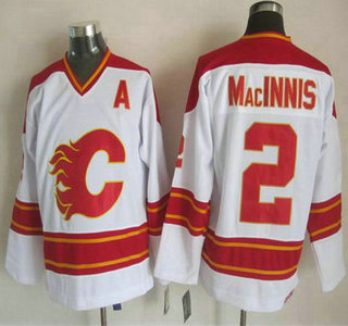 Calgary Flames #2 Al MacInnis White Throwback CCM Jersey