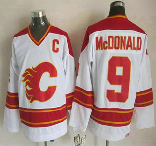 Calgary Flames #9 Lanny McDonald White Throwback CCM Jersey