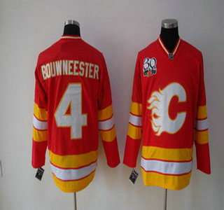 Calgary Flames 4 Jay Bouwneester 30TH patch Red Jersey