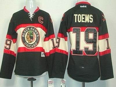 Cheap Chicago Blackhawks 19 Jonathan Toews Black New Third Womens Jersey