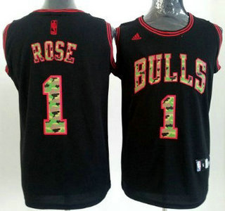 Chicago Bulls #1 Derrick Rose Black Camo Fashion Jersey