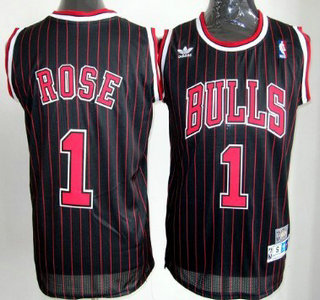 Chicago Bulls #1 Derrick Rose Black Pinstripe Hardwood Classics Soul Swingman Throwback Jersey
