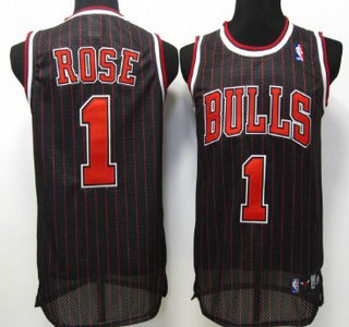Chicago Bulls #1 Derrick Rose Black Pinstripe Swingman Jersey