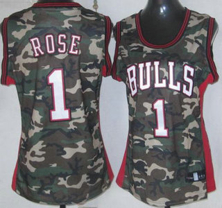 Chicago Bulls #1 Derrick Rose Camo Revolution 30 Swingman Womens Jersey