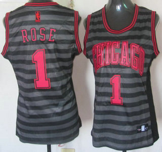 Chicago Bulls #1 Derrick Rose Grey With Black Strip Revolution 30 Swingman Womens Jersey