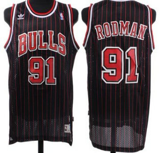Chicago Bulls #91 Dennis Rodman Black Pinstripe Hardwood Classics Soul Swingman Throwback Jersey