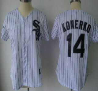 Chicago White Sox #14 Konerko White With Black Pinstripe Womens Jersey