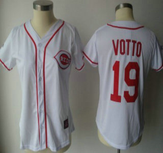 Cincinnati Reds #19 Votto White With Red Womens Jersey