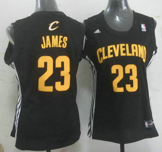 Cleveland Cavaliers #23 LeBron James Black With Gold Womens Jersey