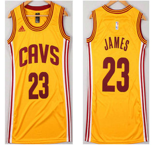 Cleveland Cavaliers #23 LeBron James Revolution 30 Swingman Yellow Womens Jersey