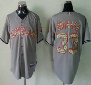 Cleveland Indians 33 Nick Swisher Camo Number Grey Jersey
