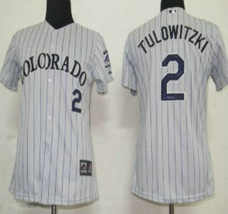Colorado Rockies #2 Tulowitzki Gray With Purple Pinstripe Womens Jersey