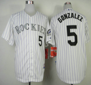 Colorado Rockies #5 Carlos Gonzalez White With Purple Pinstripe Jersey
