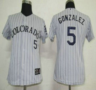 Colorado Rockies #5 Gonzalez Gray With Purple Pinstripe Womens Jersey