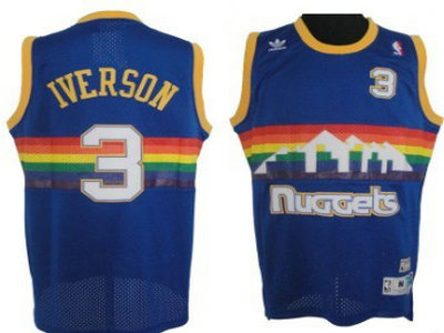 Denver Nuggets 3 Allen Iverson Soul Swingman Stitched Blue Rainbow Throwback Jersey