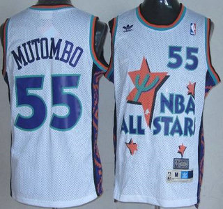 Denver Nuggets #55 Dikembe Mutombo White 94-95 All Star NBA Jersey