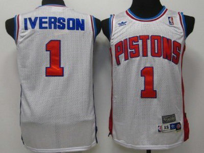 Detroit Pistons 1 IVERSON White Swingman Throwback Jersey