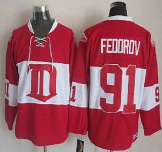 Detroit Red Wings #91 Sergei Fedorov Red Winter Classic Throwback CCM Jersey