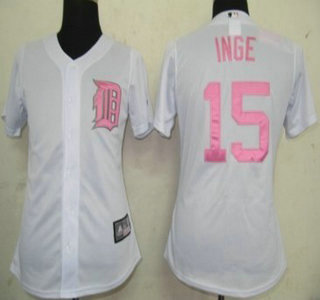 Detroit Tigers #15 Inge White With Pink Womens Jersey