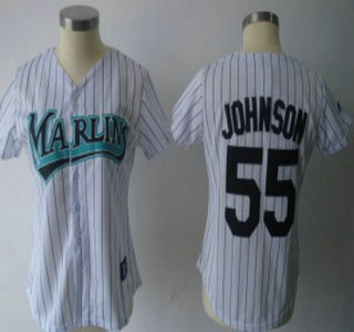 Florida Marlins #55 Johnson White Womens Jersey