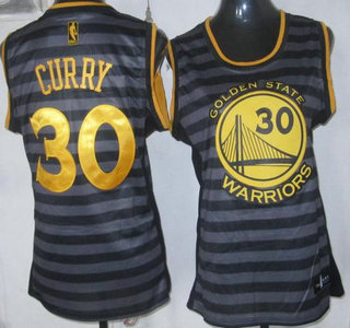 Golden State Warriors #30 Stephen Curry Grey With Black Strip Revolution 30 Swingman Womens Jersey