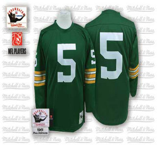 Green Bay Packers #5 Paul Hornung Green Long-Sleeved Throwback Jersey
