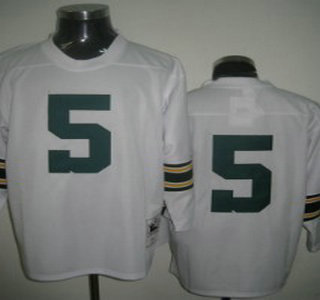 Green Bay Packers #5 Paul Hornung White Long-Sleeved Throwback Jersey