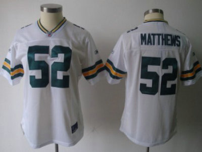 Green Bay Packers 52 Clay Matthews White Womens Team Jersey