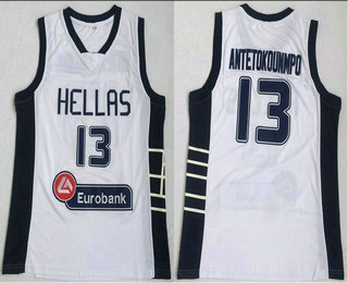 Hellas Greece Team #13 Giannis Antetokounmpo White Throwback Basketball Jersey