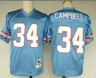 Houston Oilers #34 Earl Campbell Light Blue Throwback Jersey