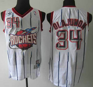 Houston Rockets 34 Hakeem Olajuwon ABA Hardwood Classic Swingman White Jersey
