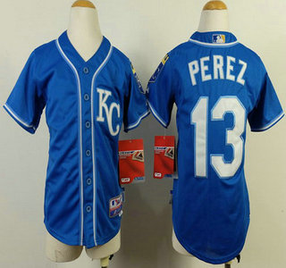 Kansas City Royals #13 Salvador Perez 2014 Blue Kids Jersey