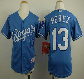 Kansas City Royals #13 Salvador Perez Light Blue Kids Jersey